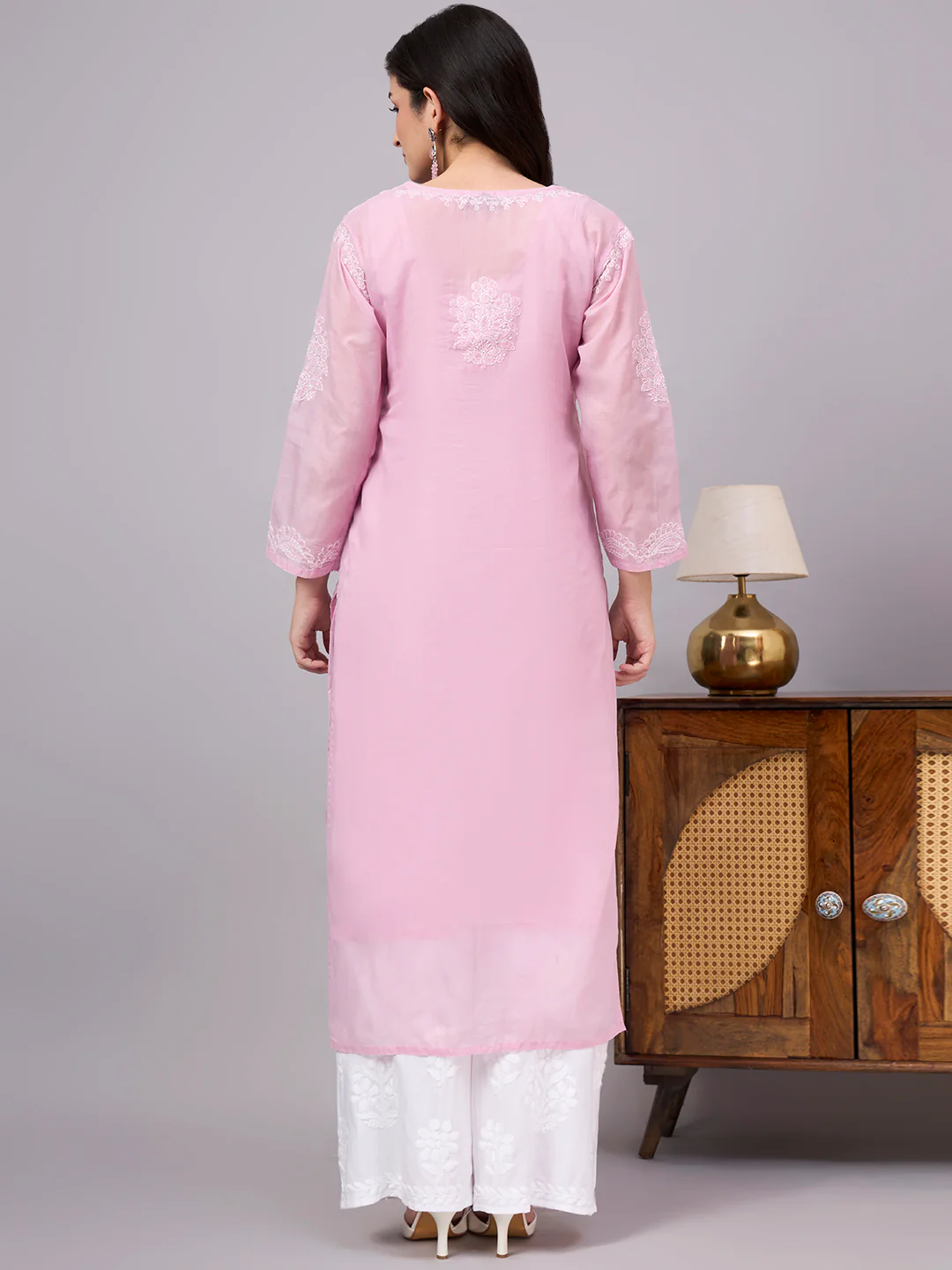 Aabira Cotton Chikankari Straight Kurti with inner - Mauve - Image 3