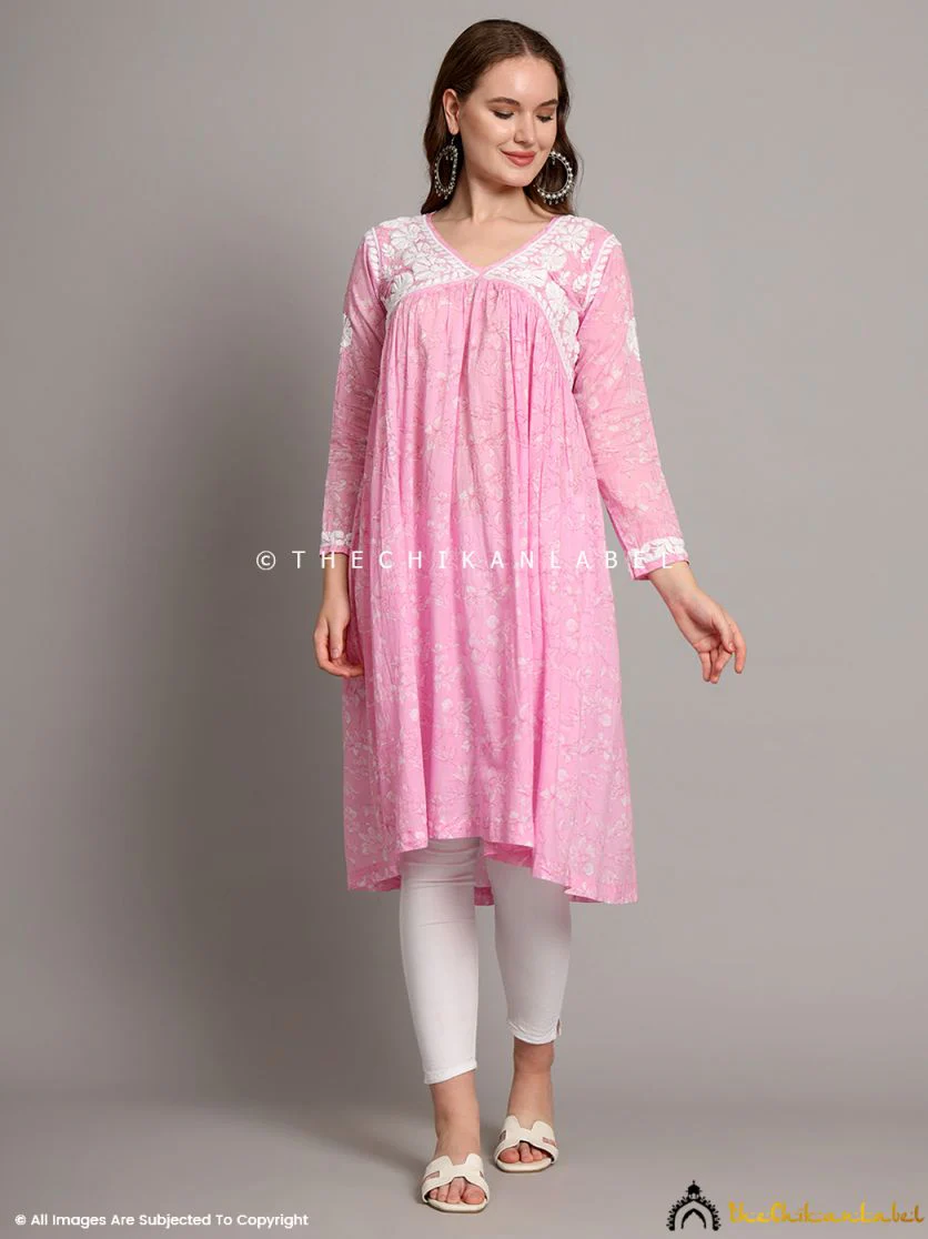 Alia Mulmul Chikankari Anarkali - Baby Pink