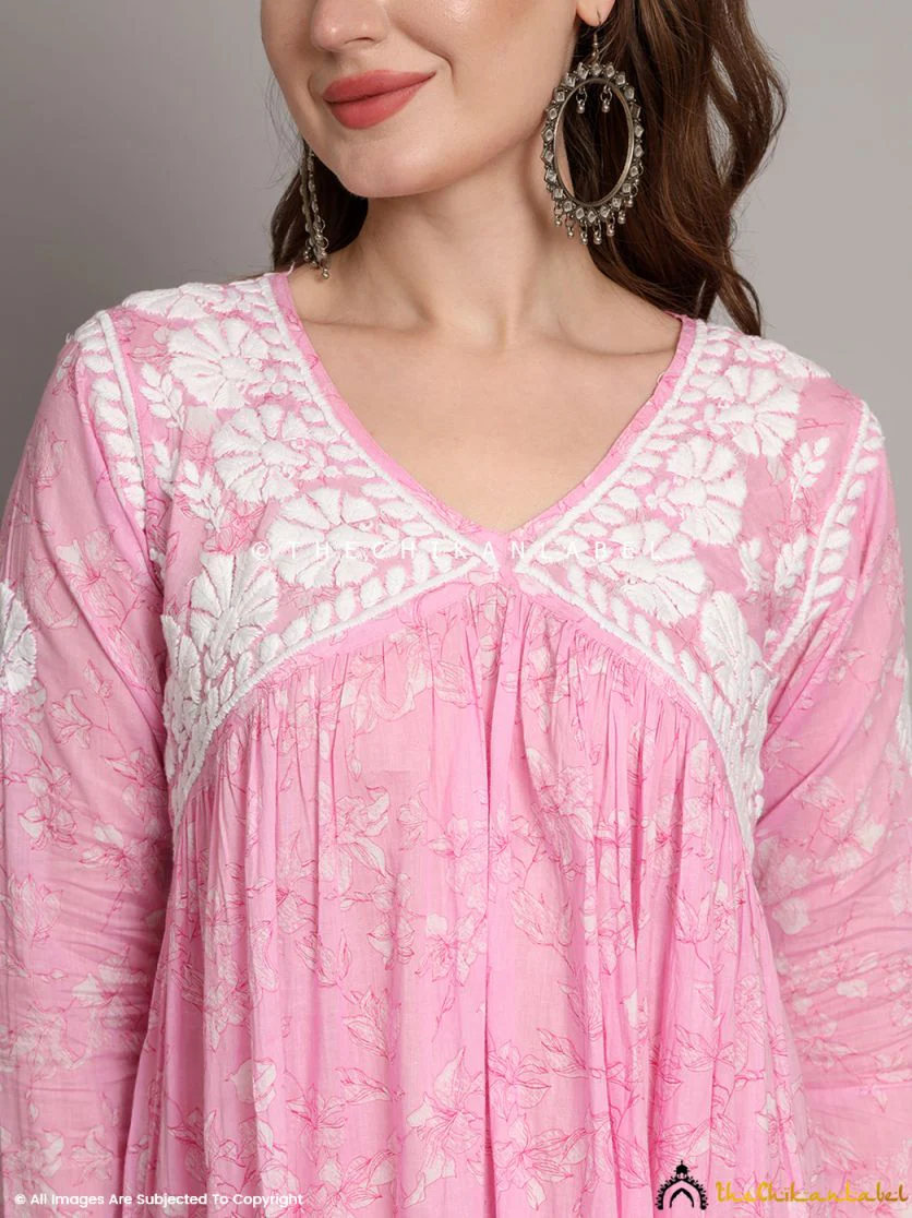 Alia Mulmul Chikankari Anarkali - Baby Pink - Image 2