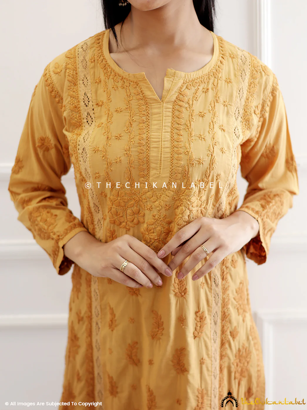 Beige Cotton Chikankari Straight Kurti - Image 2
