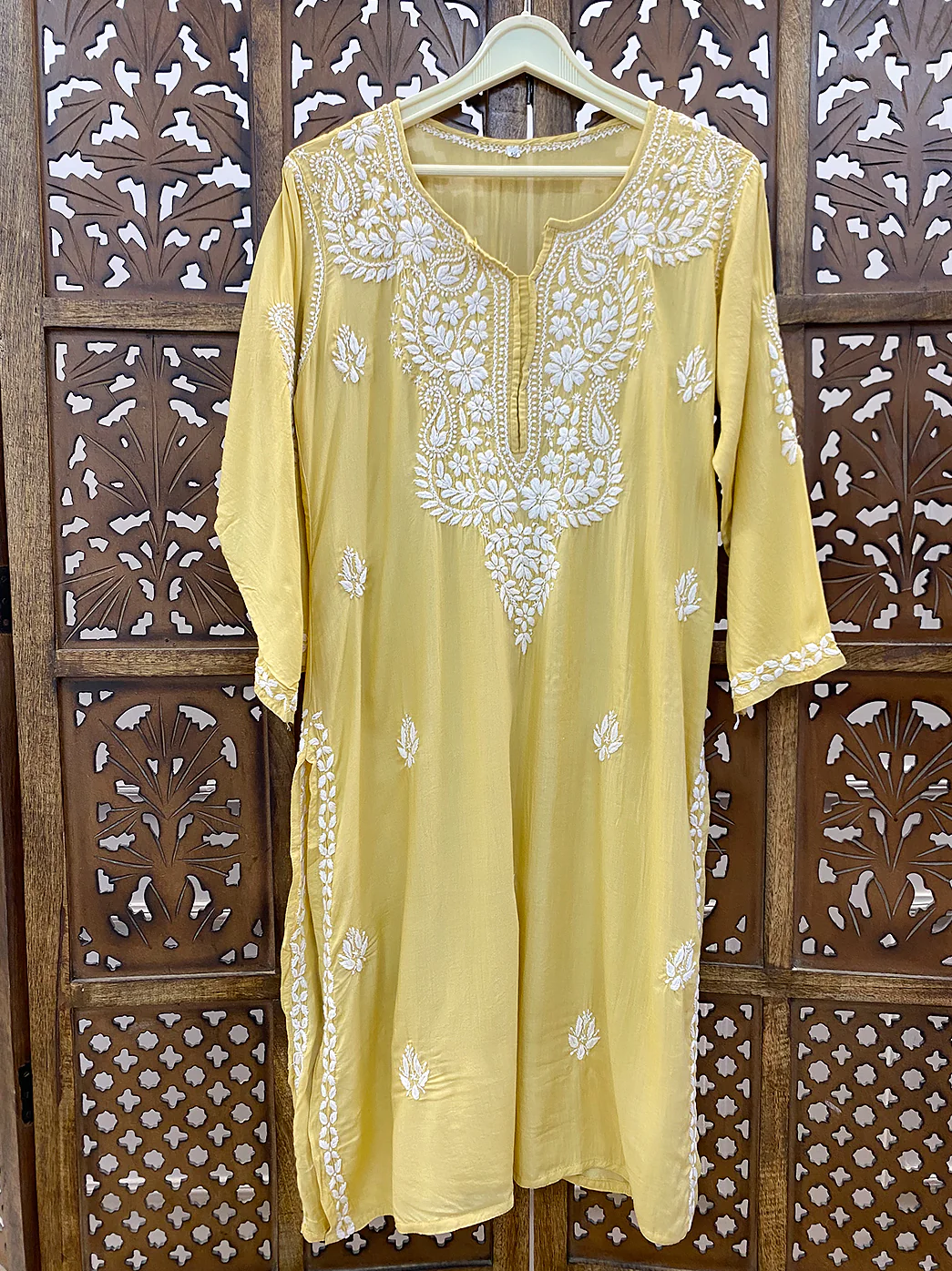 Beige Modal Chikankari Straight Kurti - Image 2