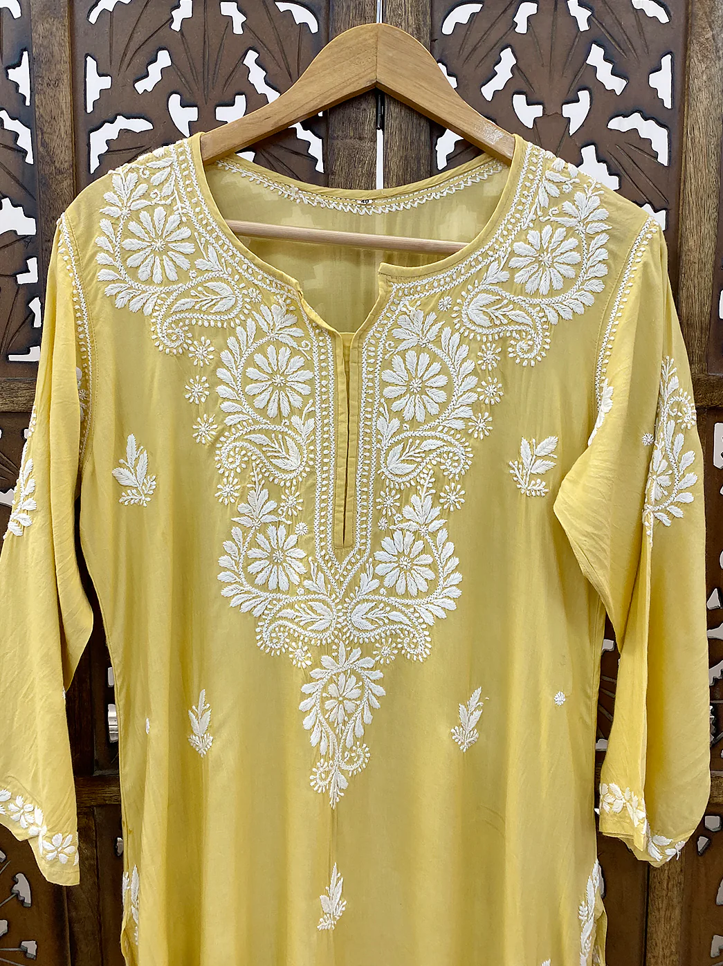 Beige Modal Chikankari Straight Kurti - Image 3