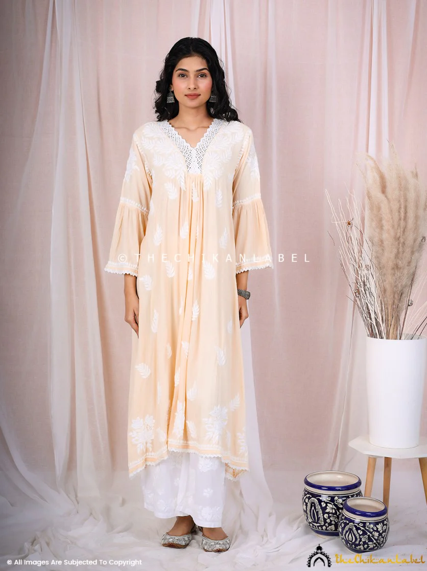 Ruhina Modal Chikankari A-Line Kurti - Beige
