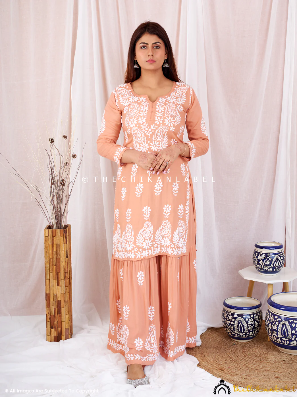 Beige Sun Modal Chikankari Kurta Garara Set