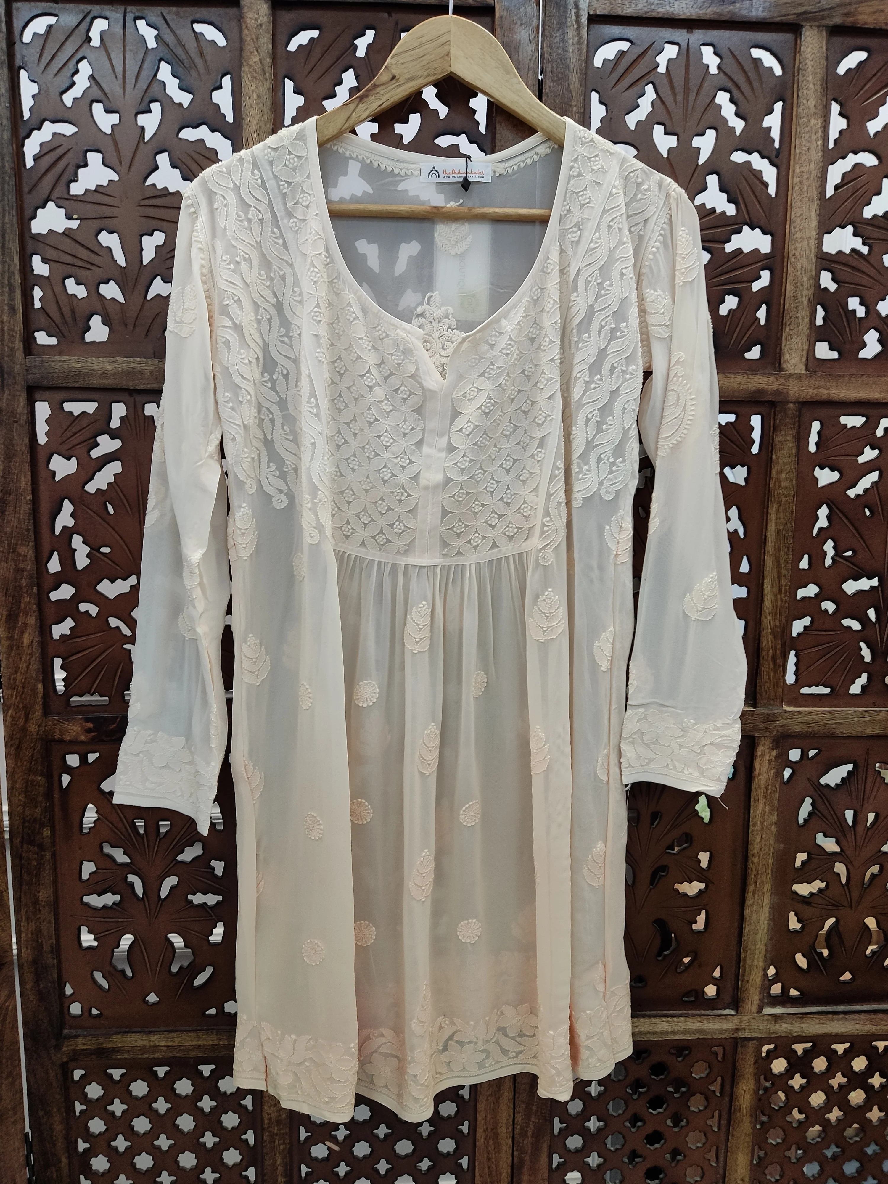 Beige Viscose Chikankari Short Top - Image 2