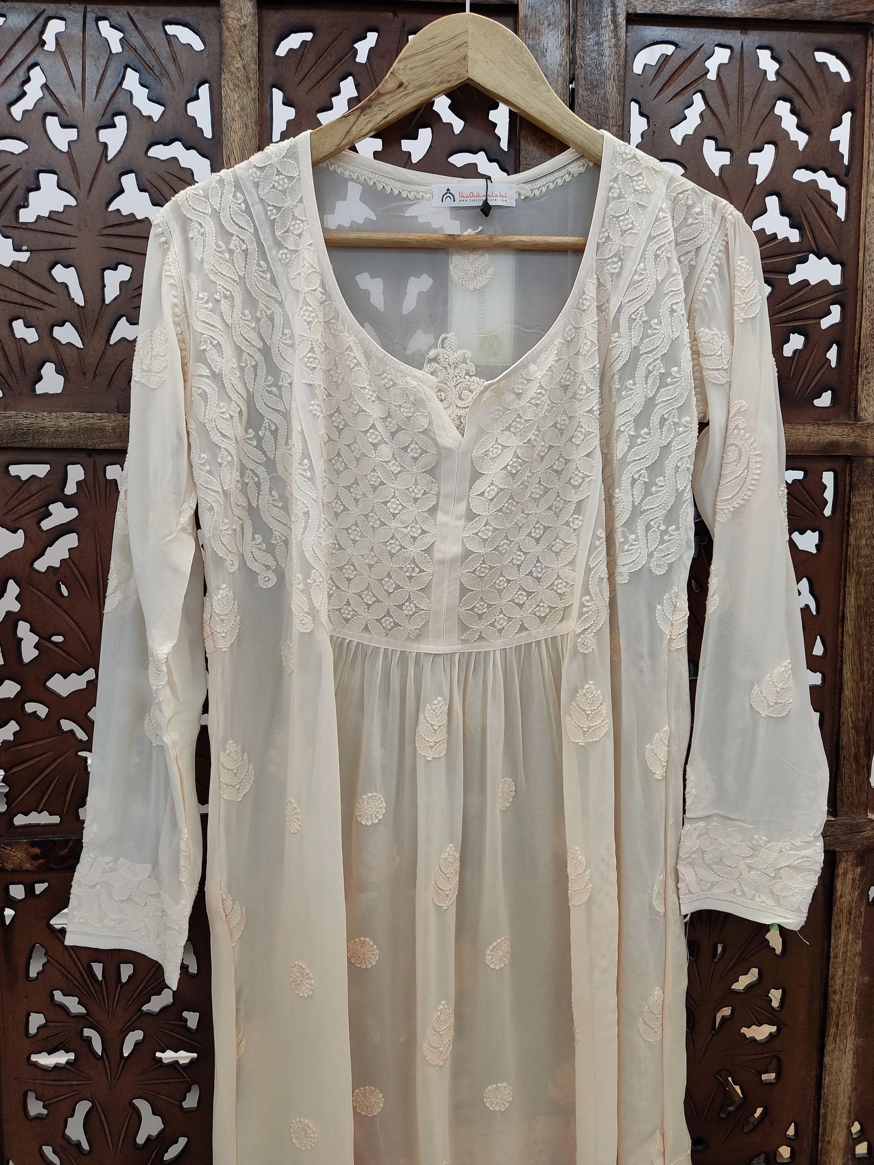 Beige Viscose Chikankari Short Top - Image 3