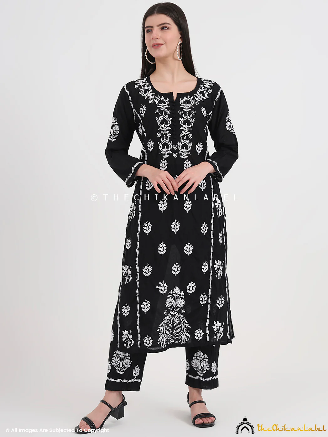 Aasia Chanderi Chikankari Kurti Palazzo Set - Black