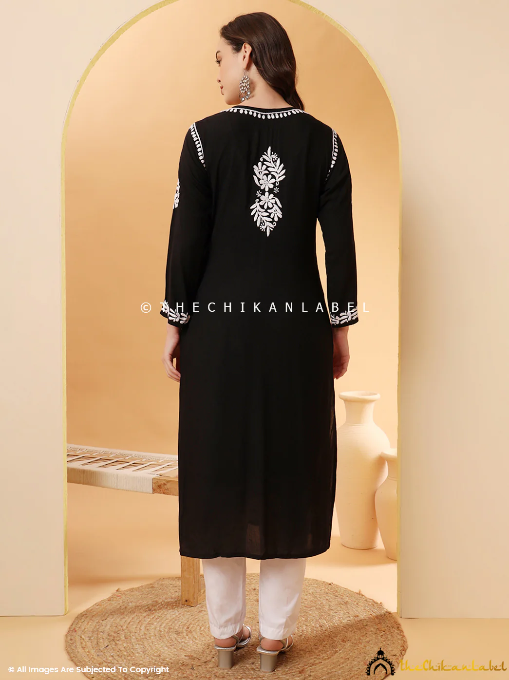 Arya Modal Chikankari Straight Kurti- Black - Image 3