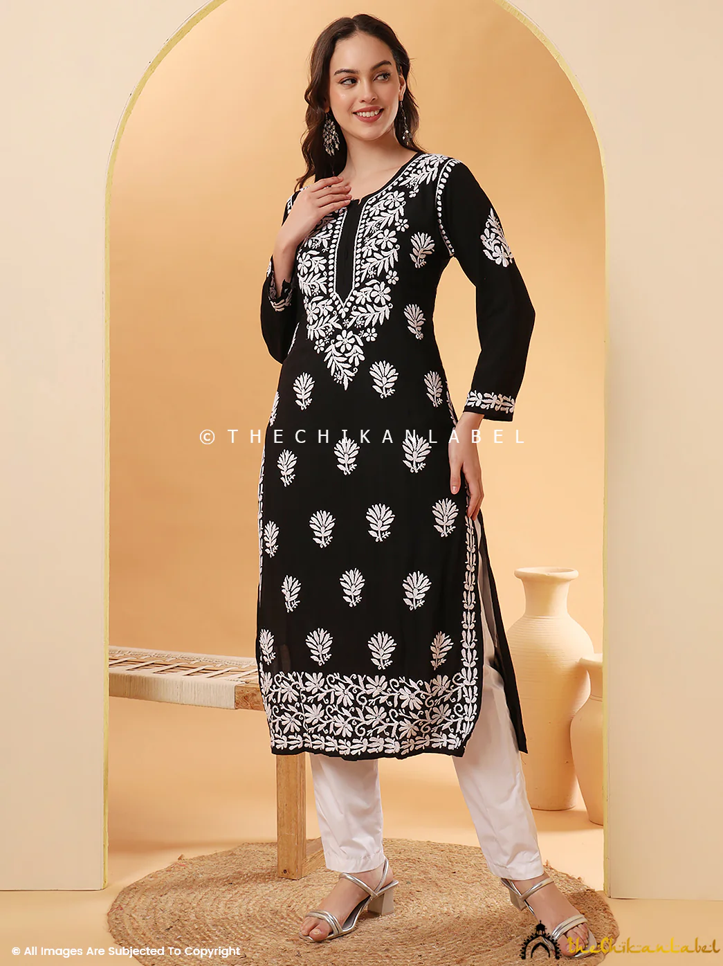 Arya Modal Chikankari Straight Kurti- Black - Image 4