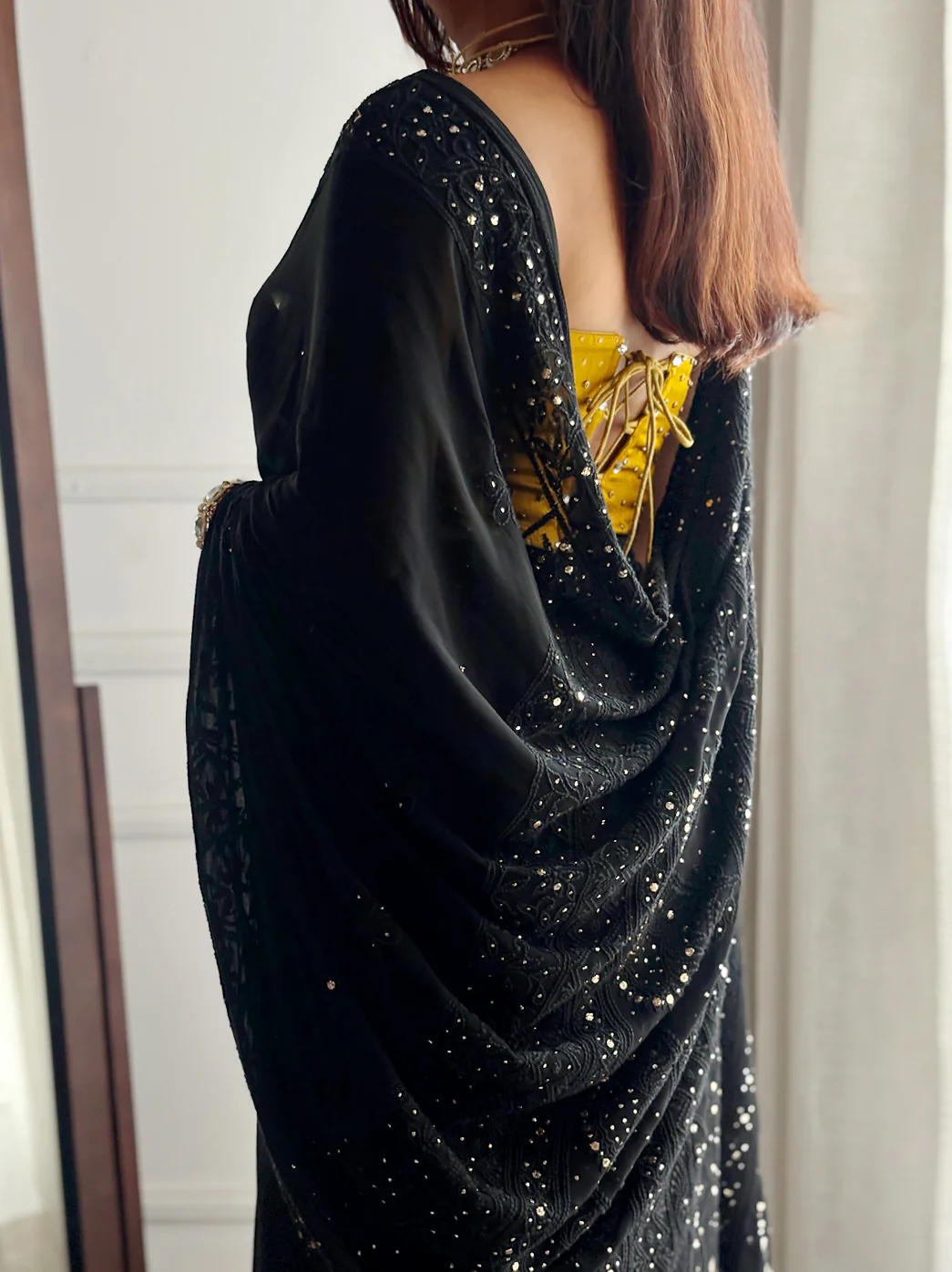 Black Begum Viscose Chikankari Saree - Image 10