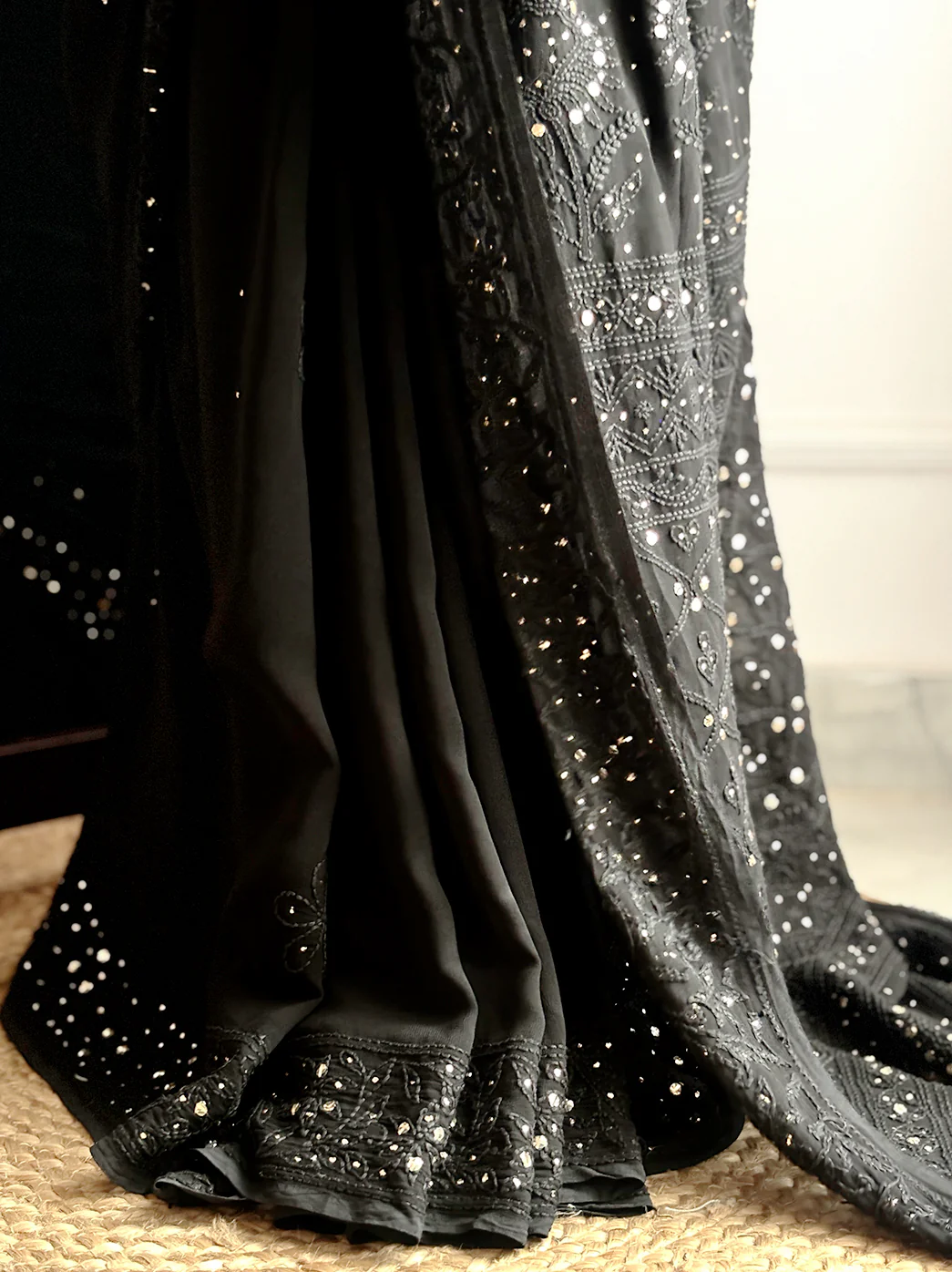 Black Begum Viscose Chikankari Saree - Image 11