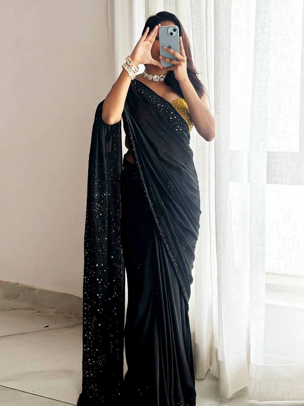 Black Begum Viscose Chikankari Saree - Image 7