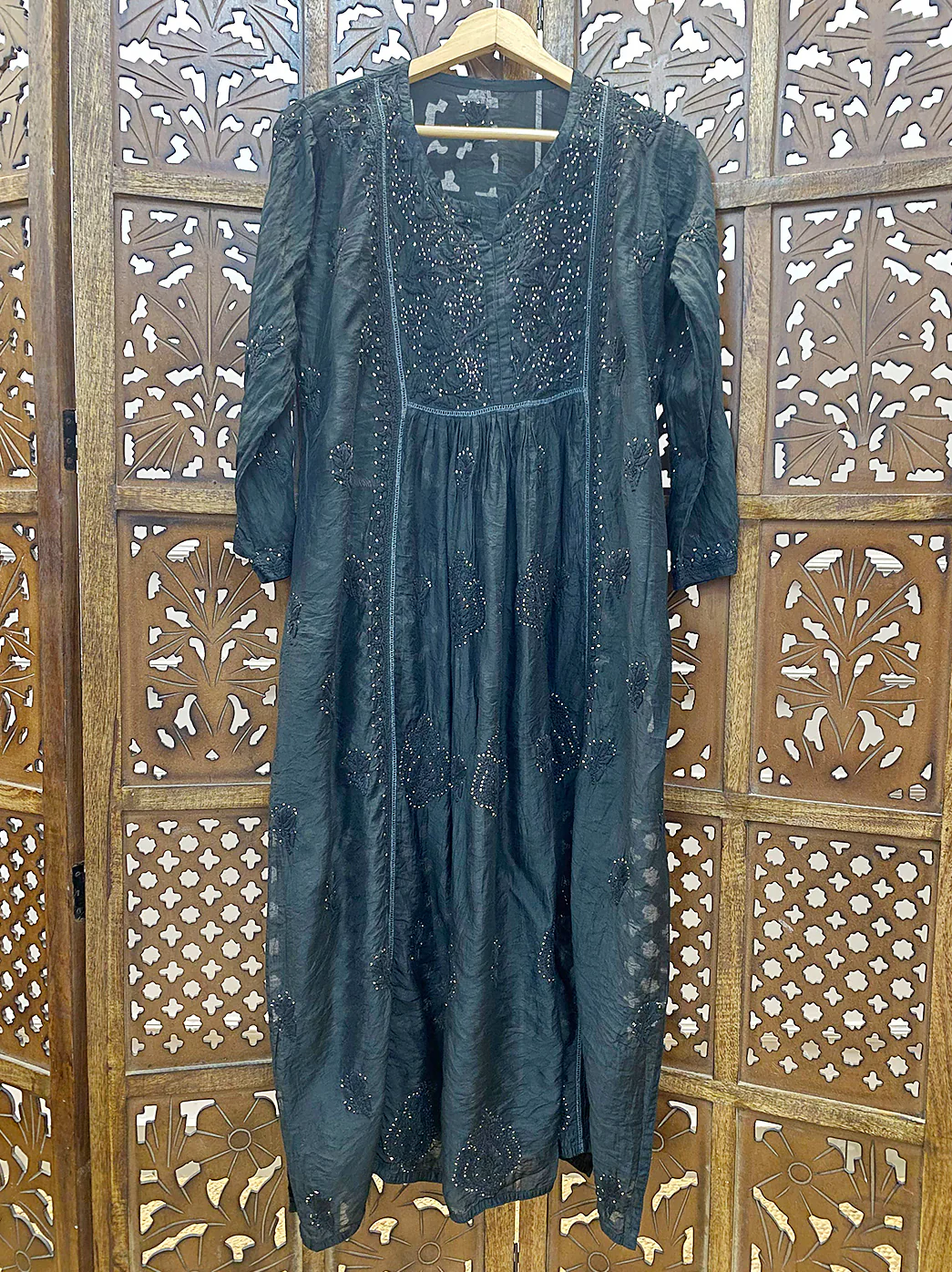 Black Chanderi Chikankari A-Line Kurti - Image 2