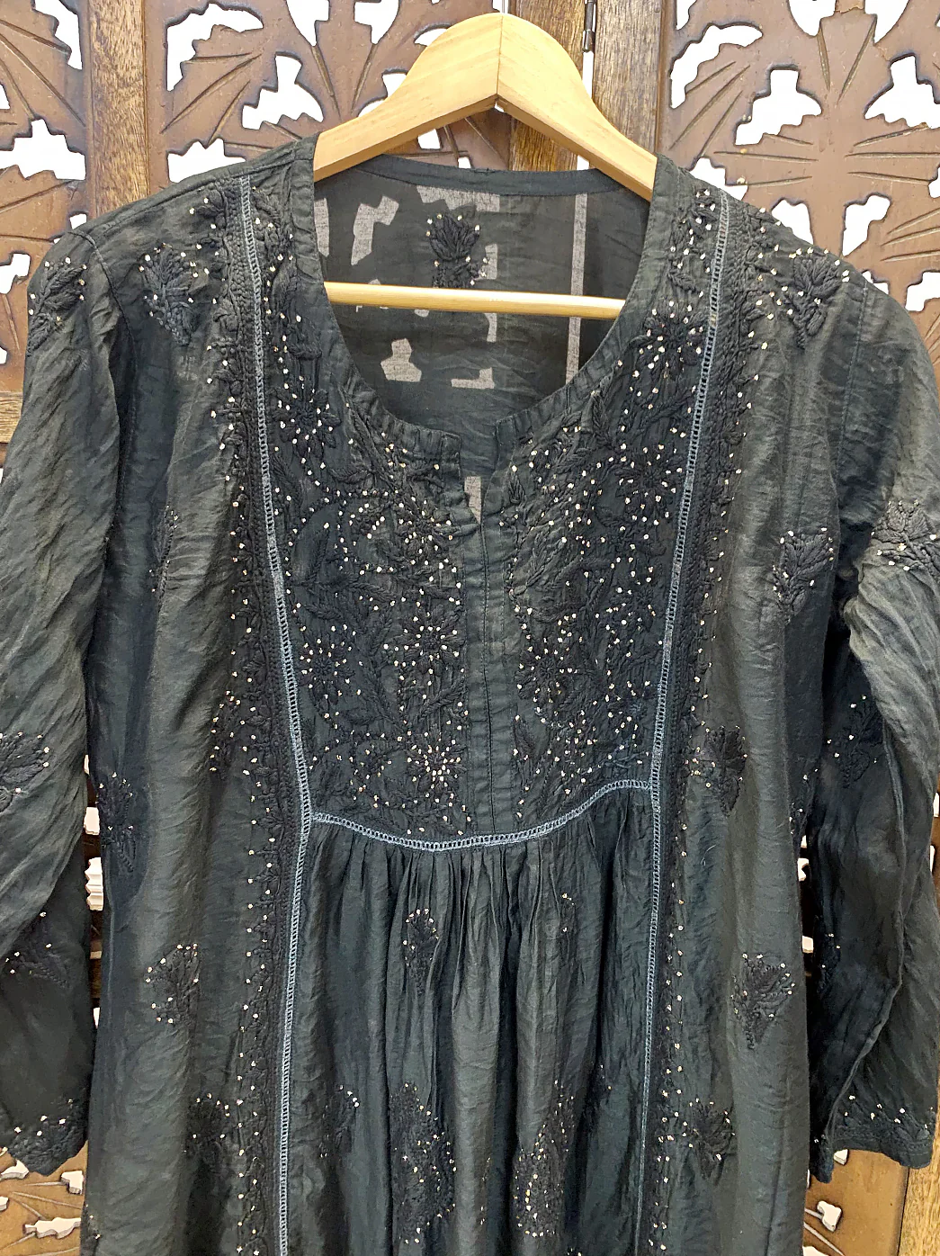 Black Chanderi Chikankari A-Line Kurti - Image 3