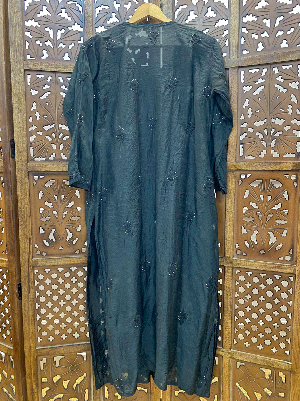 Black Chanderi Chikankari A-Line Kurti - Image 4