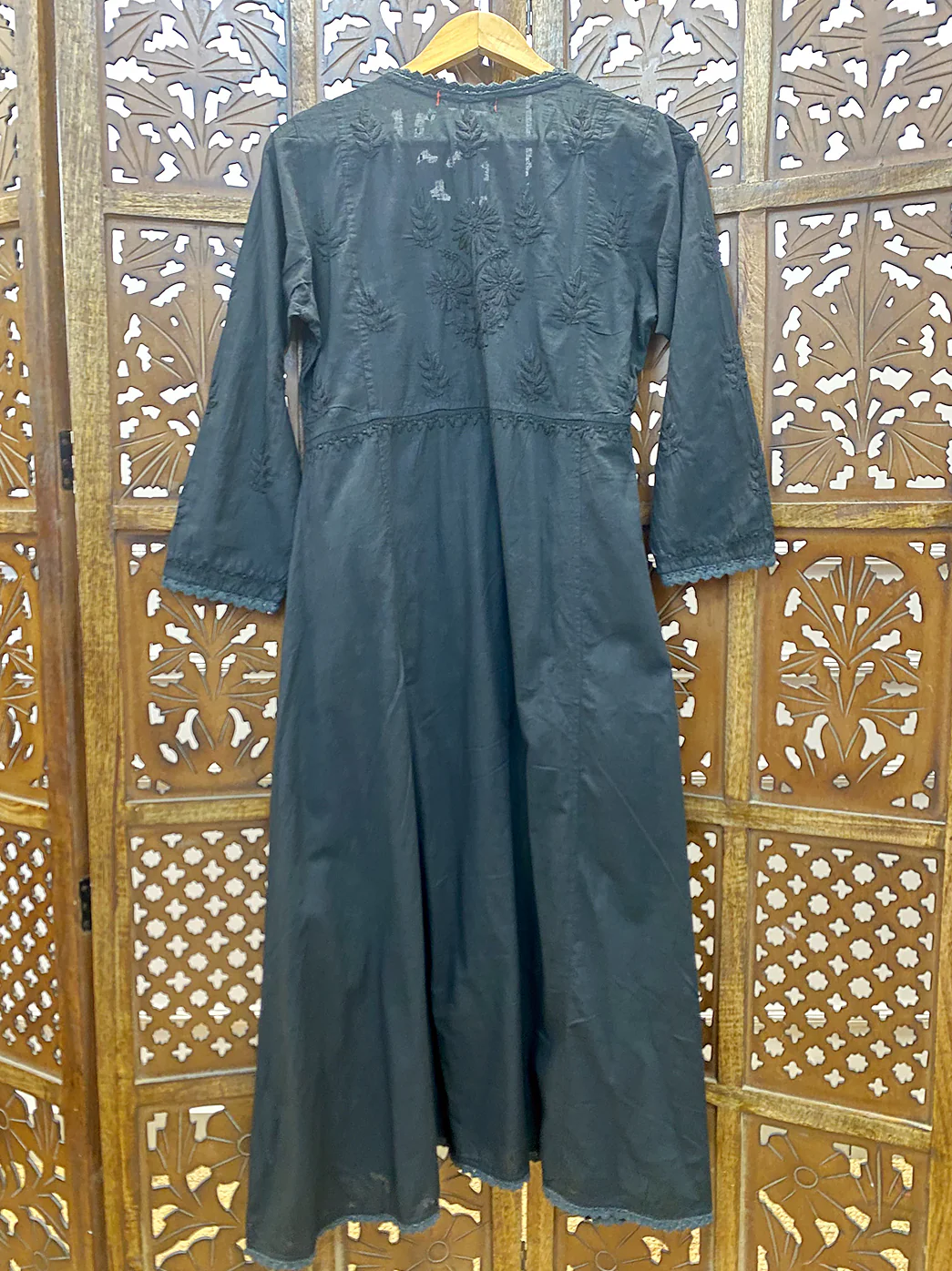 Black Cotton Chikankari Slit Angrakha - Image 4