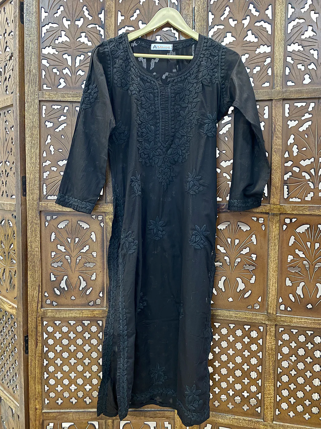 Black Cotton Chikankari Straight Kurti - Image 2