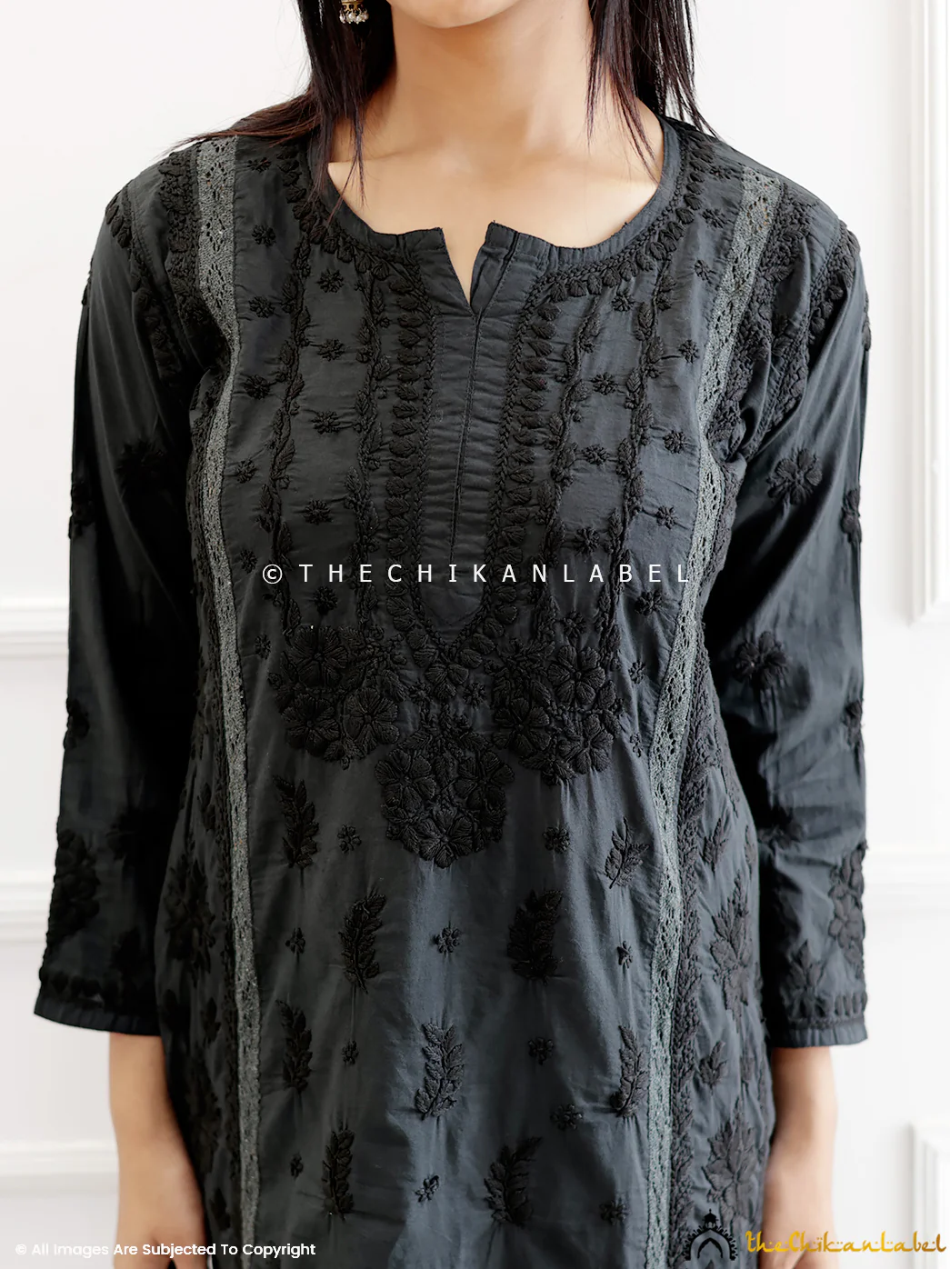 Black Cotton Chikankari Straight Kurti - Image 2