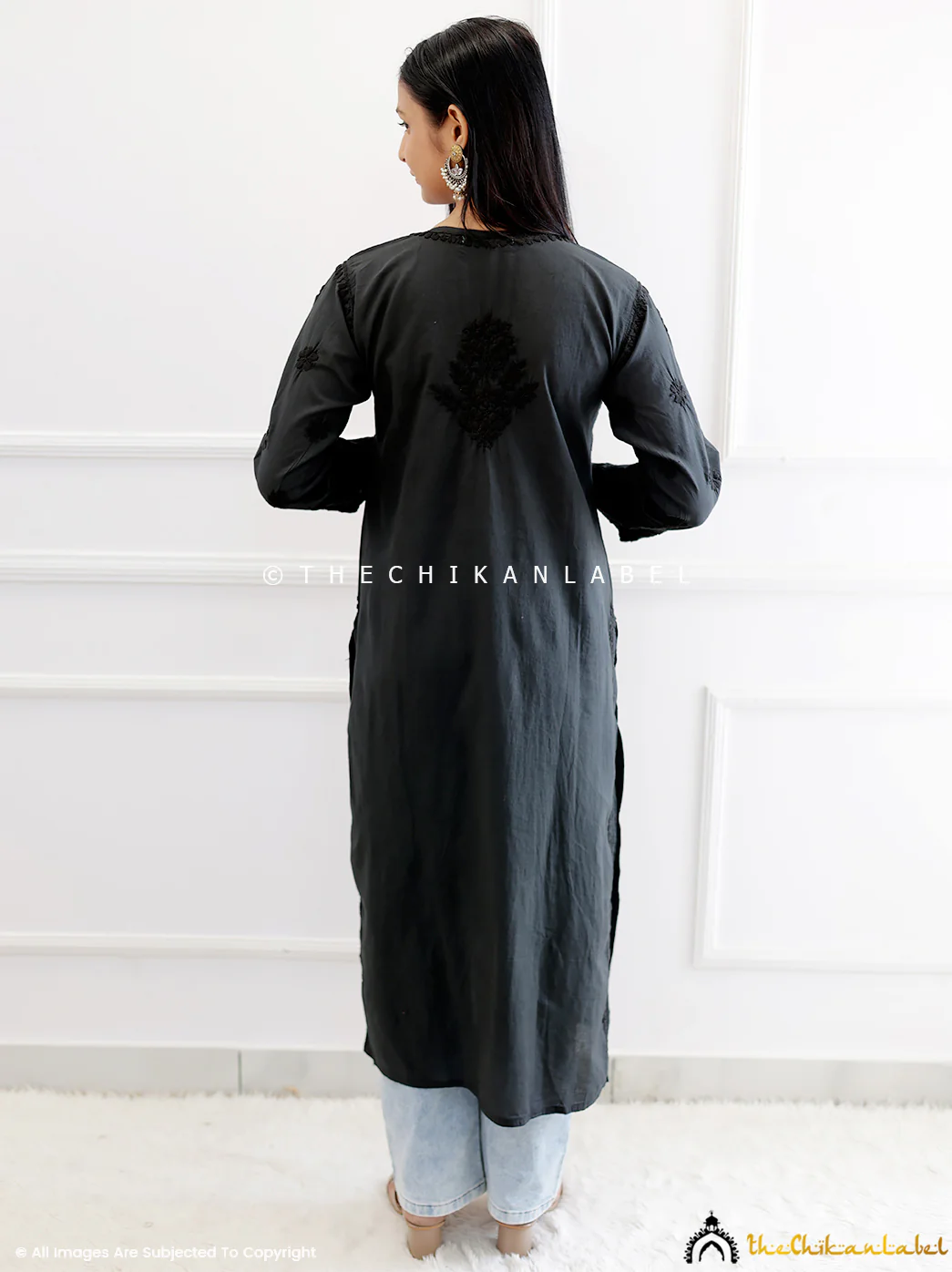 Black Cotton Chikankari Straight Kurti - Image 3