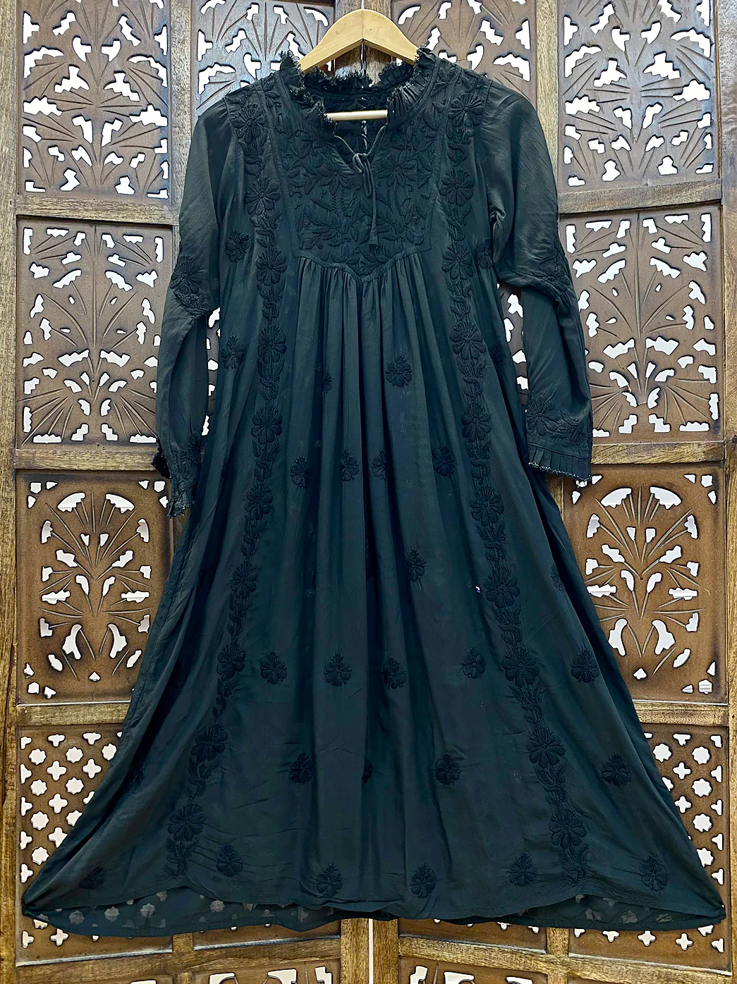 Black Modal Chikankari A-Line Kurti - Image 2