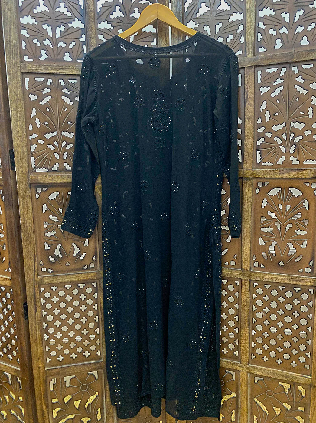 Black Mukaish Viscose Chikankari Straight Kurti - Image 4