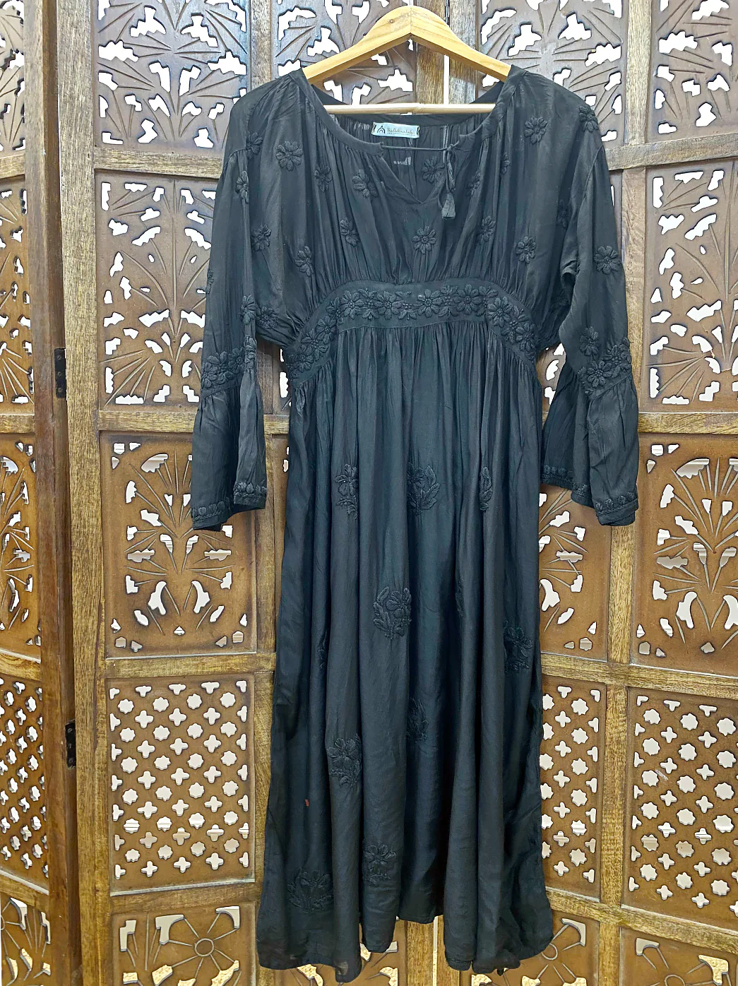 Black Muslin Chikankari A-Line Kurti - Image 2