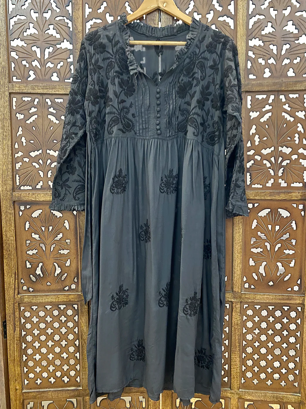 Black Muslin Chikankari Anarkali - Image 2