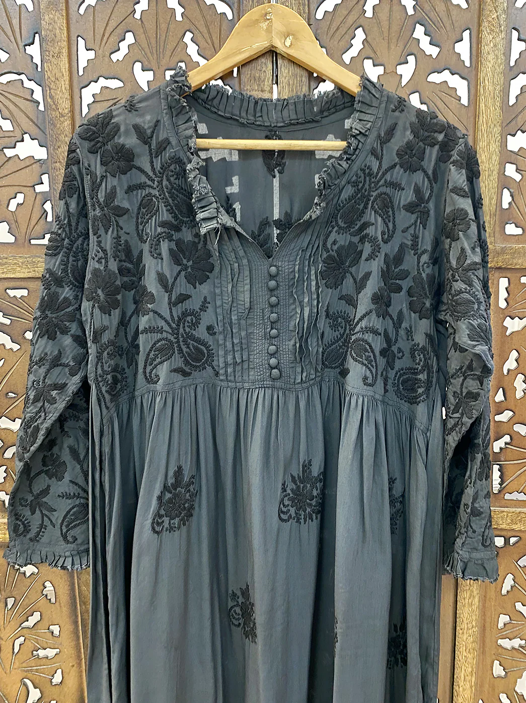 Black Muslin Chikankari Anarkali - Image 3