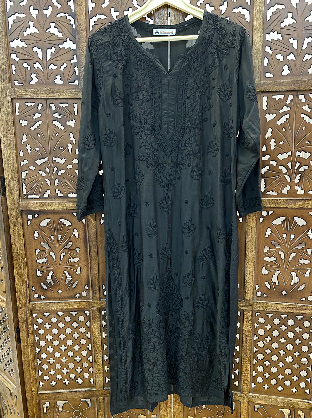 Black Muslin Chikankari Straight Kurti - Image 2