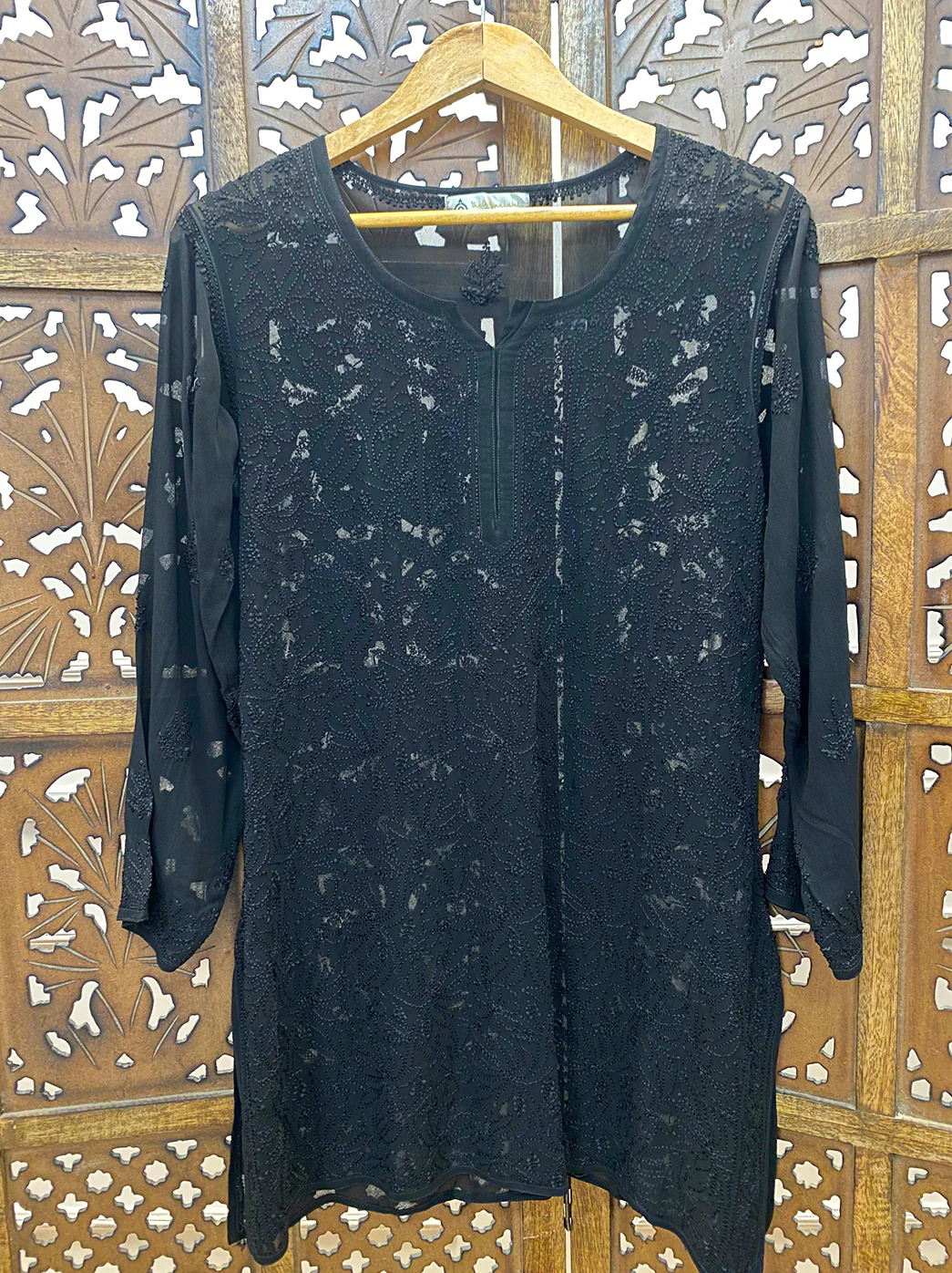 Black Viscose Chikankari Short Kurti - Image 2