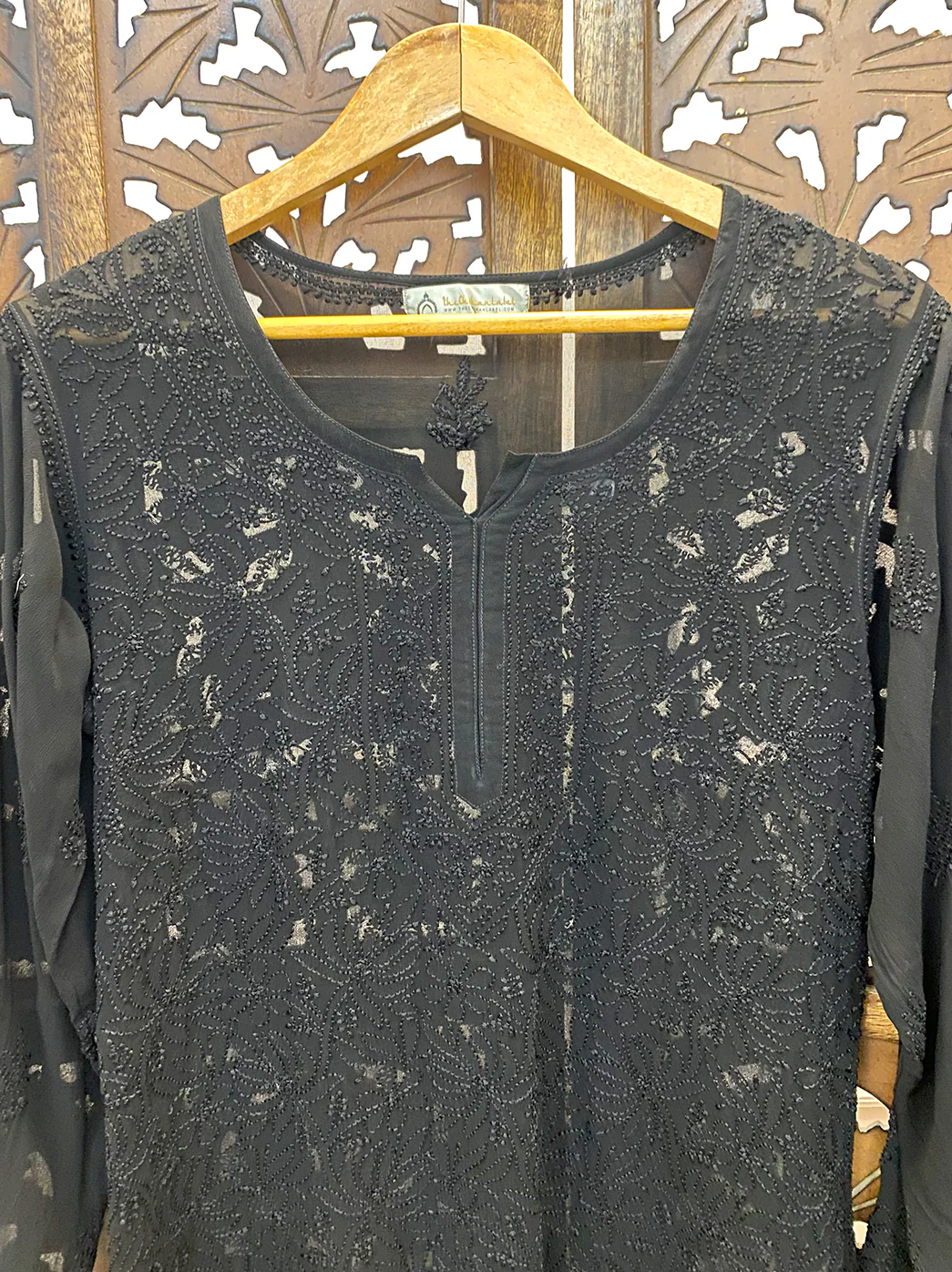 Black Viscose Chikankari Short Kurti - Image 3