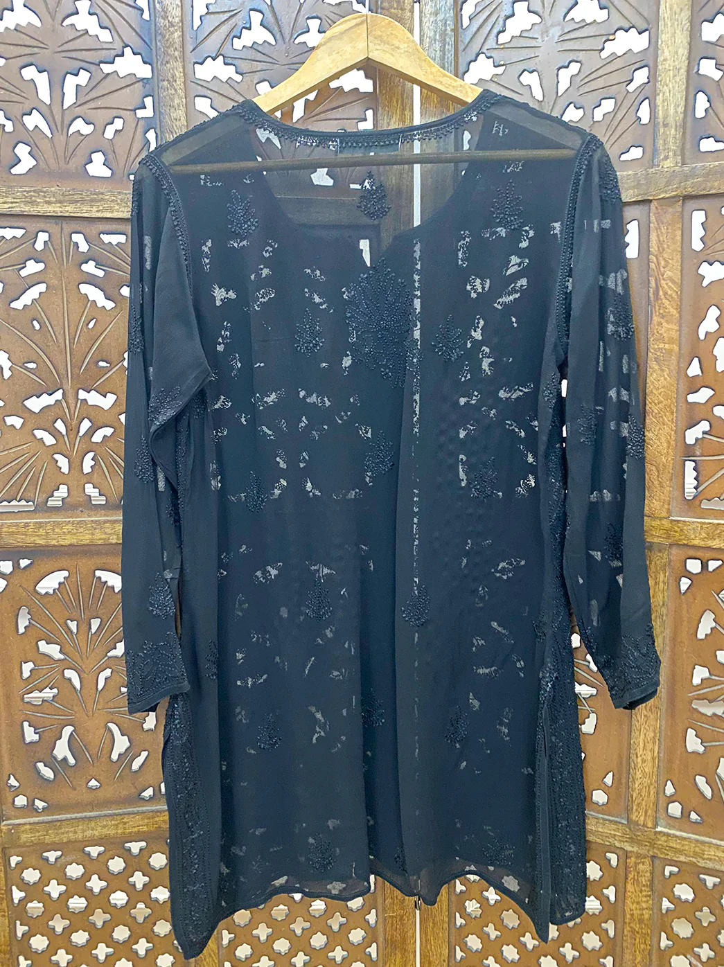 Black Viscose Chikankari Short Kurti - Image 4