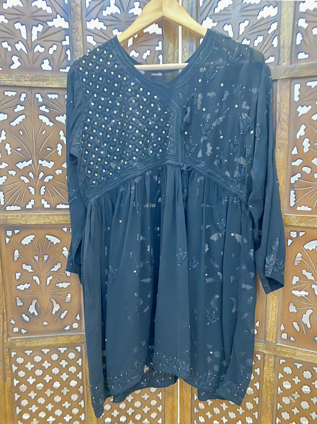 Black Viscose Chikankari Short Top - Image 2