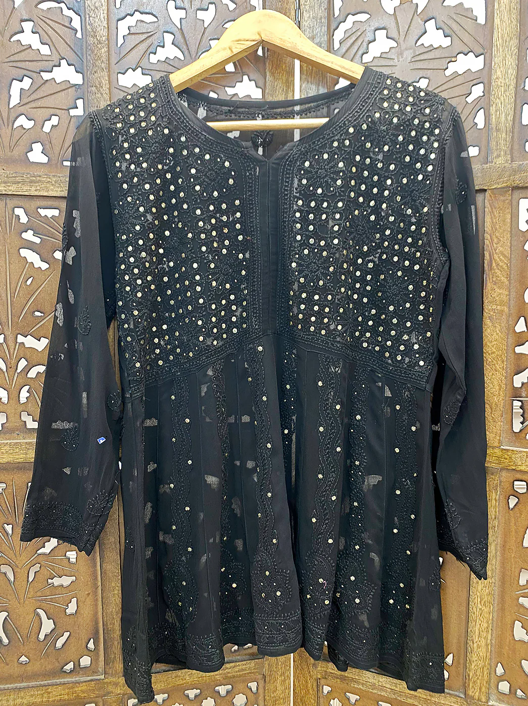Black Viscose Chikankari Short Top - Image 2