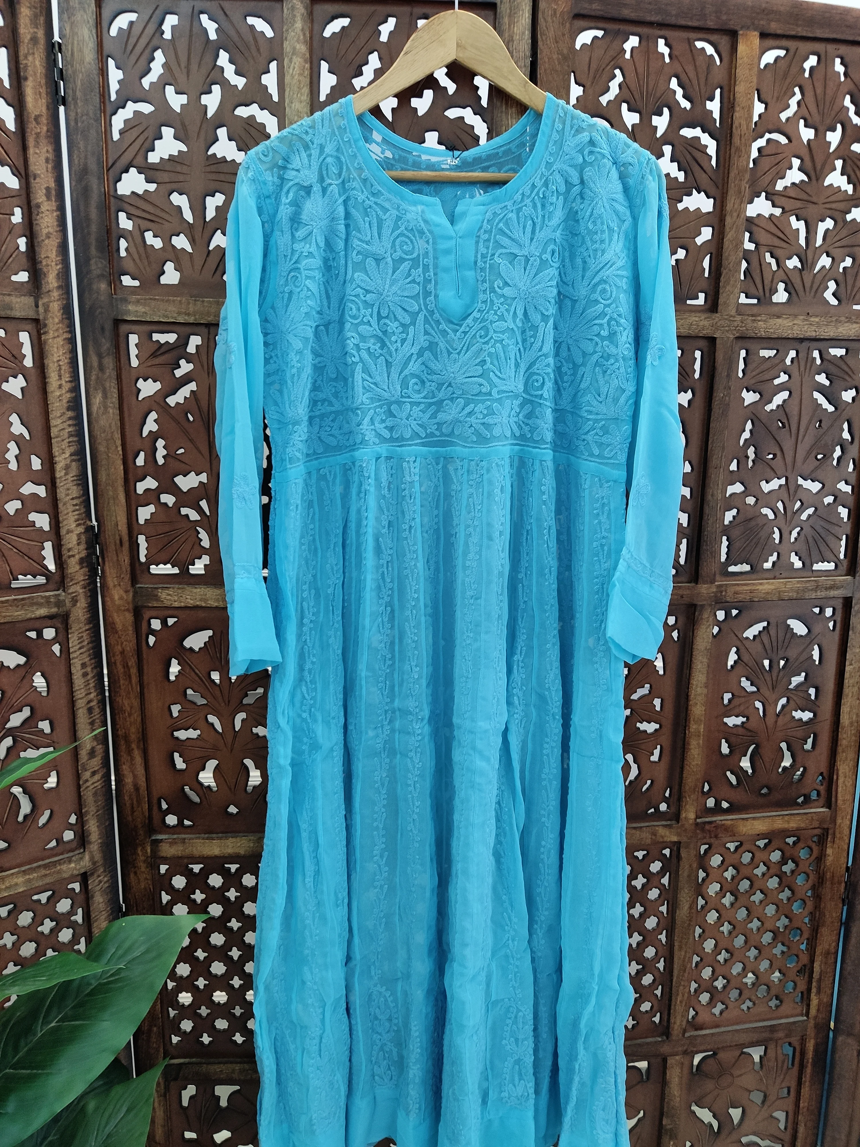 Blue Georgette Chikankari Anarkali Kurti - Image 3