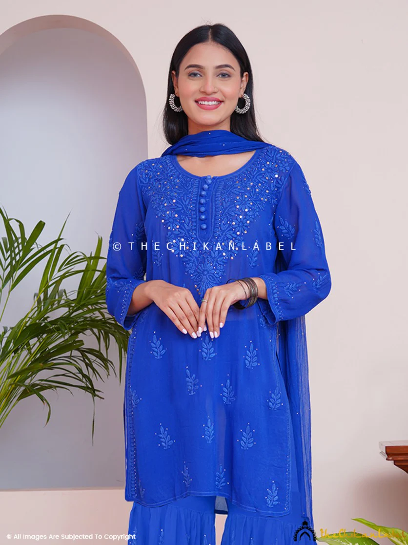 Blue Haya Viscose Chikankari Kurta Set - Image 2
