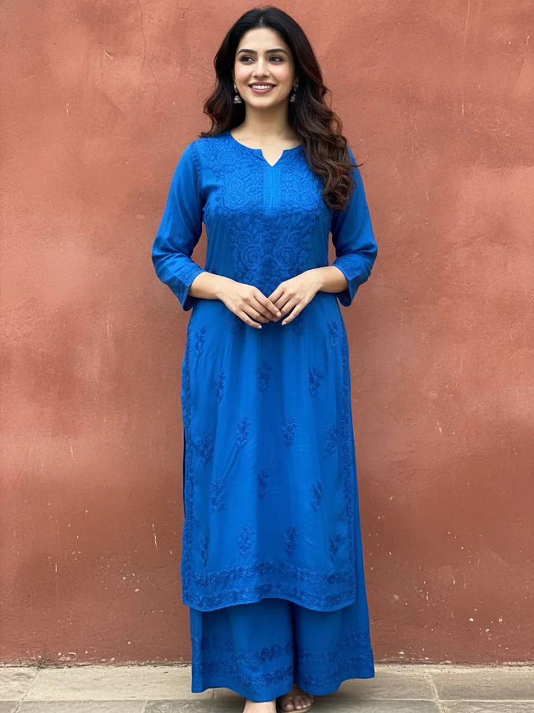 Amaaya Modal Chikankari Kurta Palazzo Set - Blue