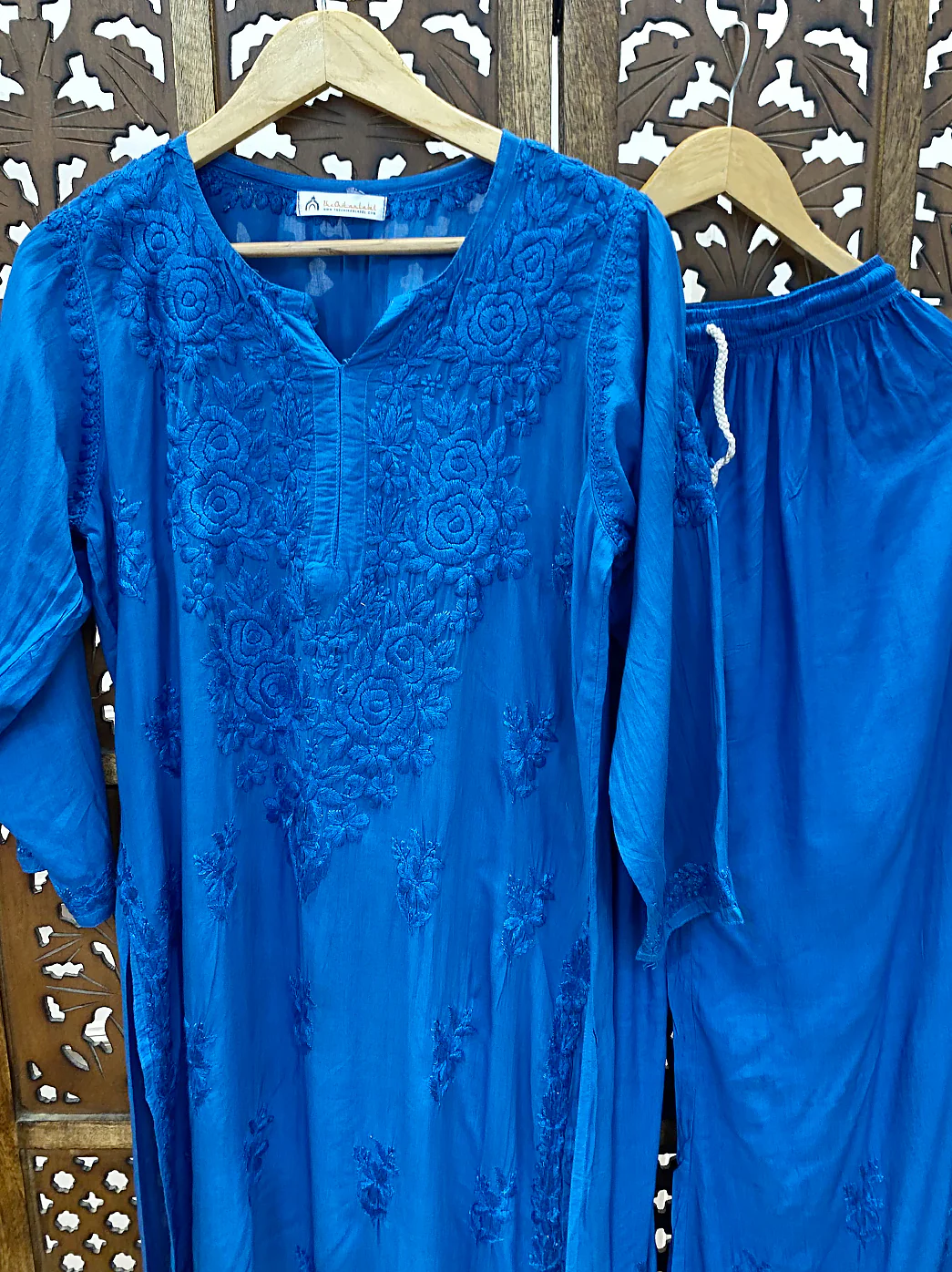 Amaaya Modal Chikankari Kurta Palazzo Set - Blue - Image 3