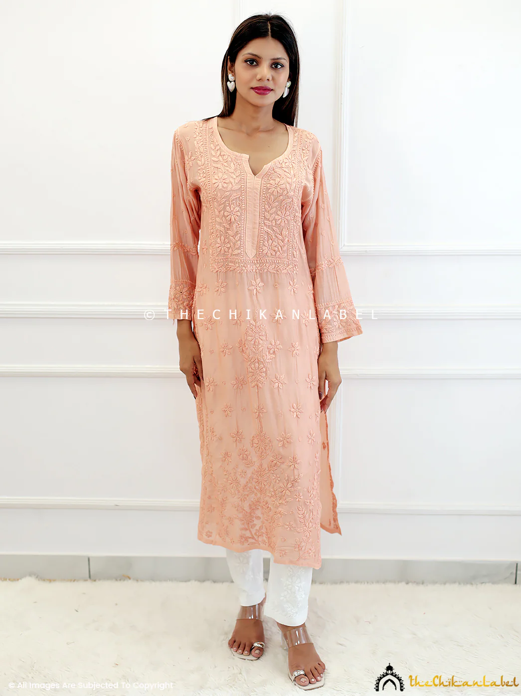 Blush Muslin Chikankari Straight Kurti
