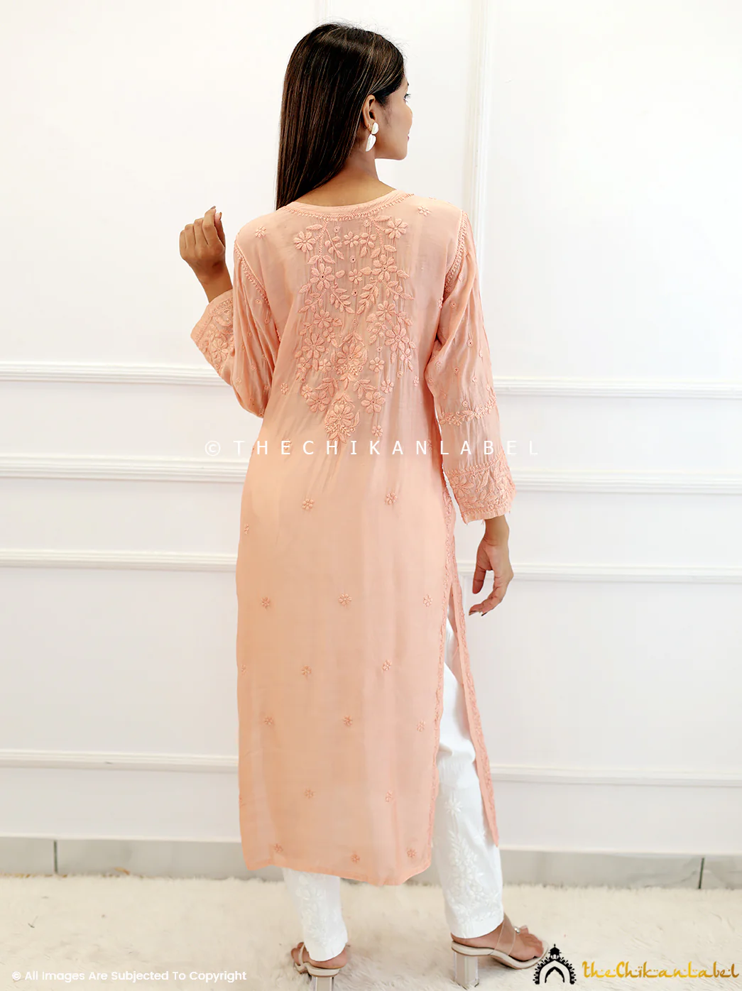 Blush Muslin Chikankari Straight Kurti - Image 2