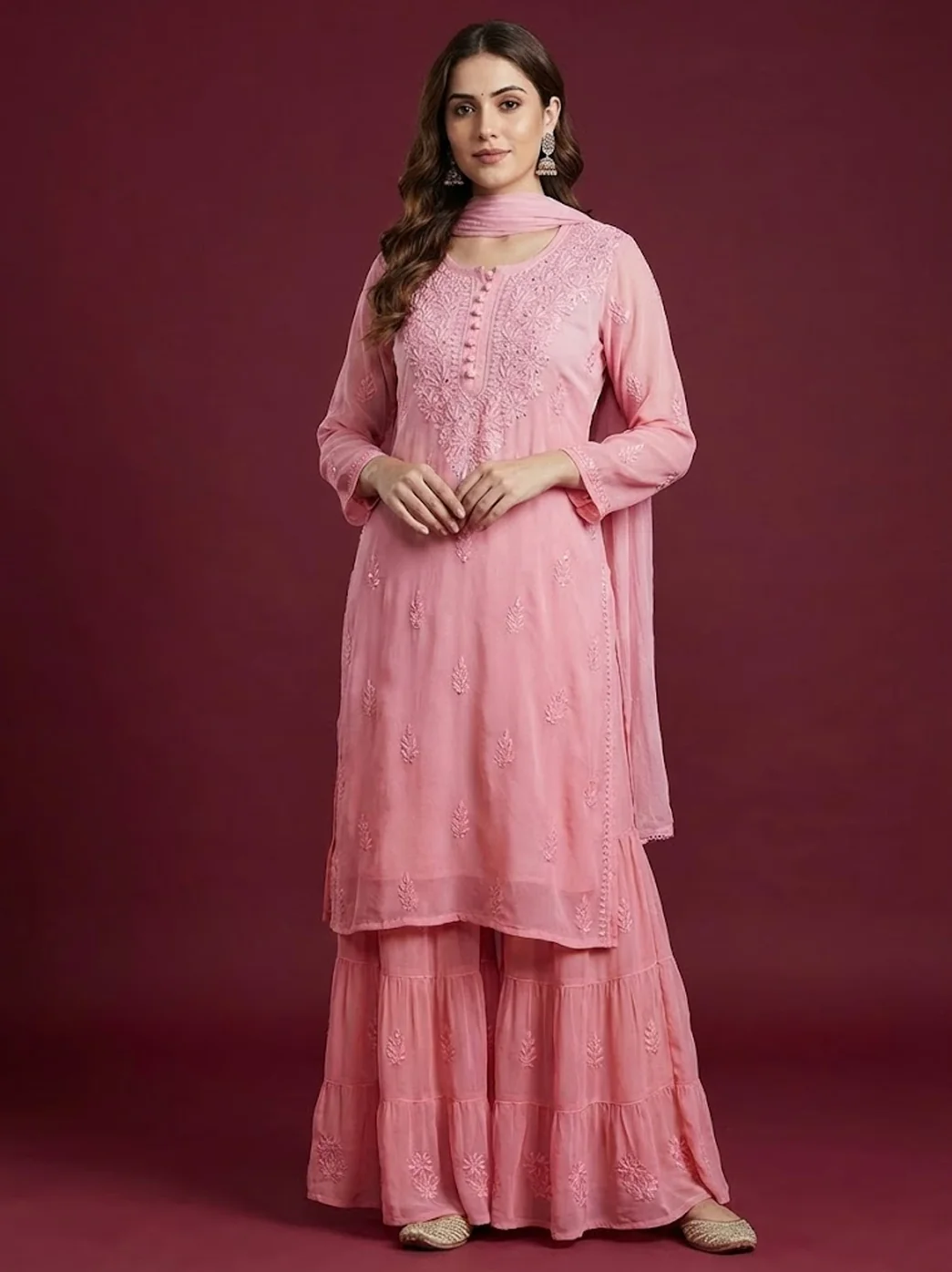 Blush Pink Viscose Chikankari Kurta Set