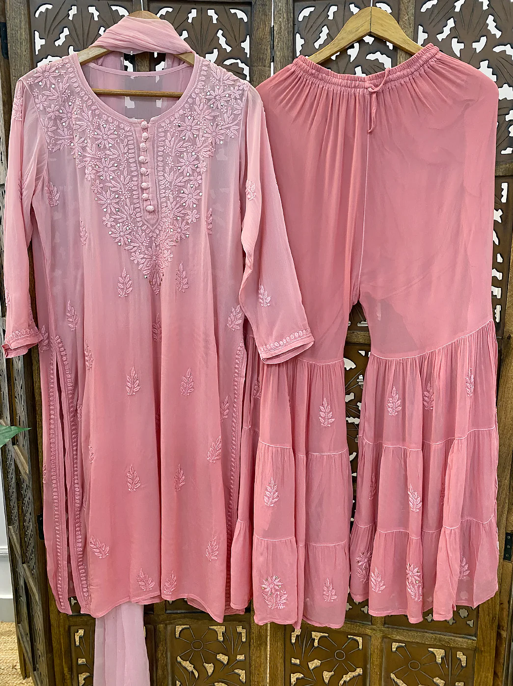 Blush Pink Viscose Chikankari Kurta Set - Image 2