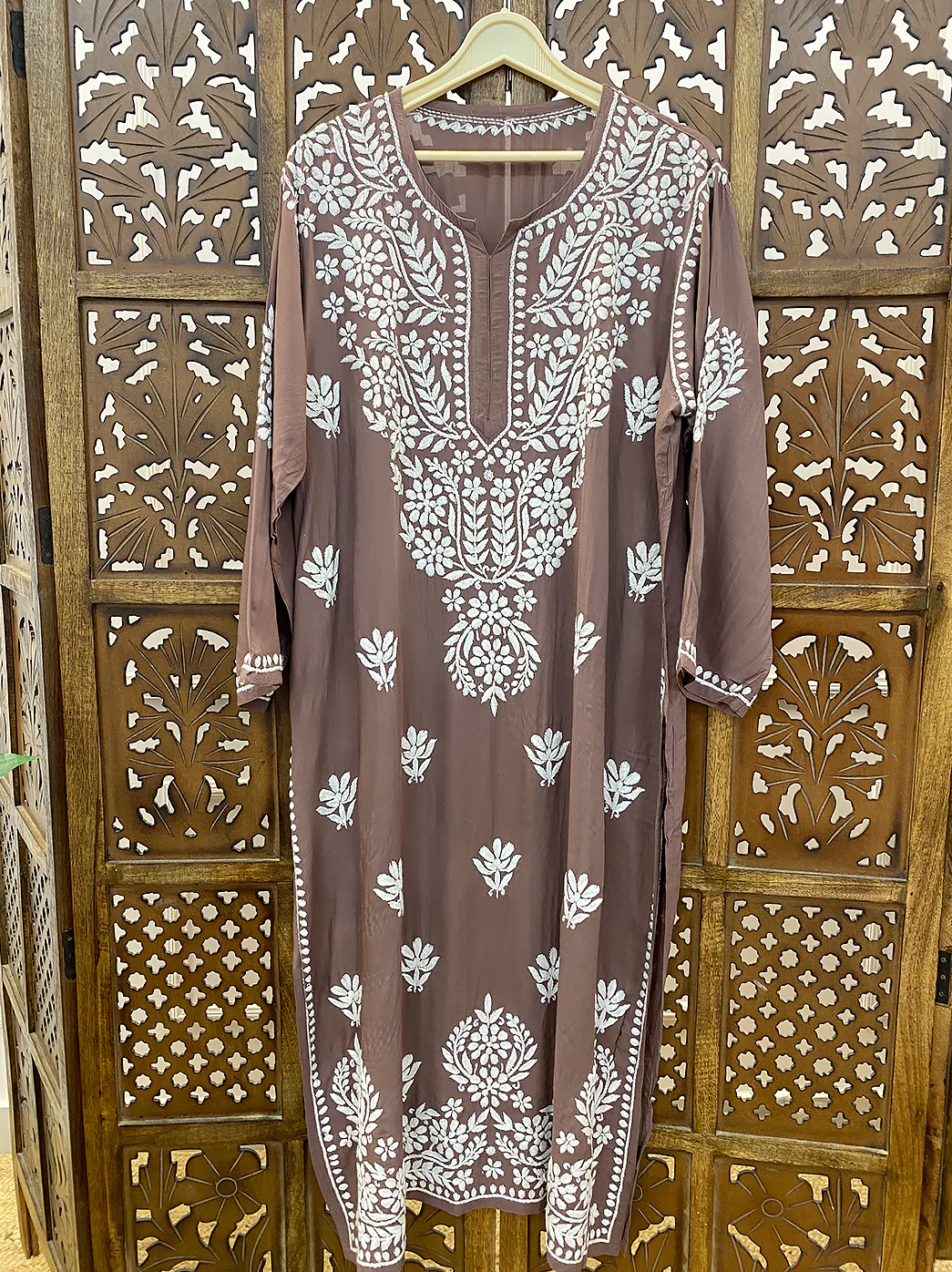 Brown Modal Chikankari Straight Kurti - Image 2
