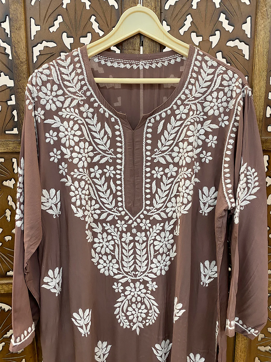Brown Modal Chikankari Straight Kurti - Image 3