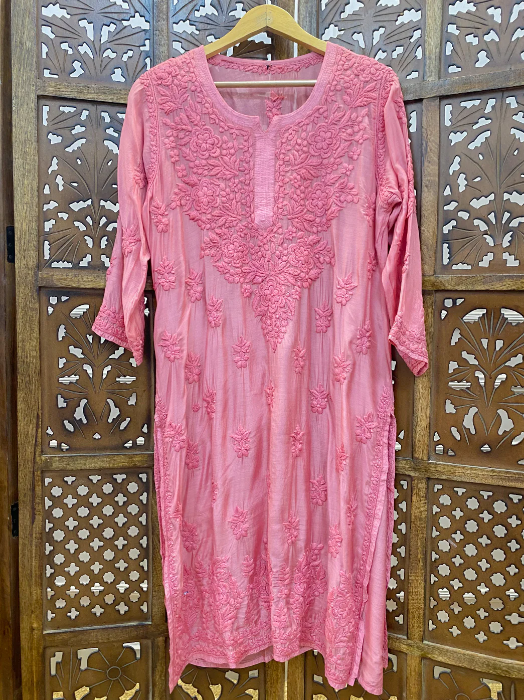 Bubblegum Muslin Chikankari Straight Kurti - Image 2