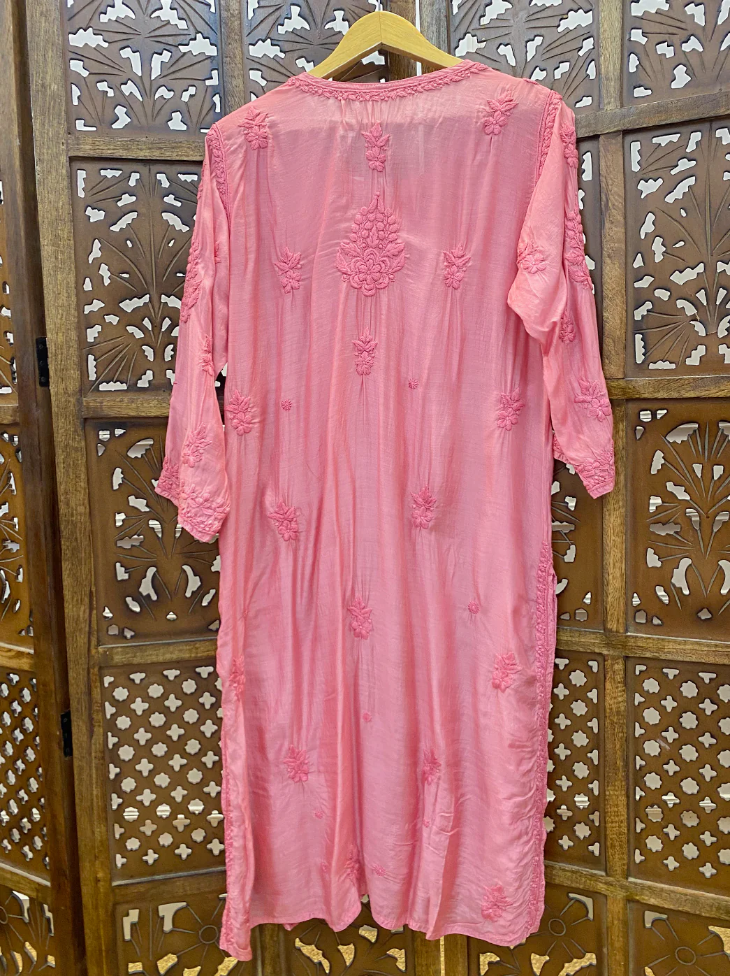 Bubblegum Muslin Chikankari Straight Kurti - Image 4