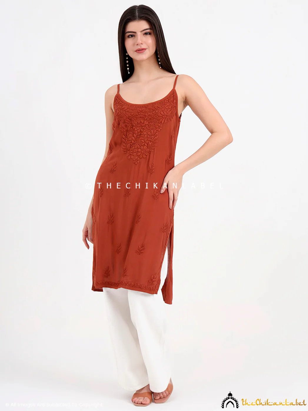 Avleen Modal Chikankari Strappy Short Kurta - Choco