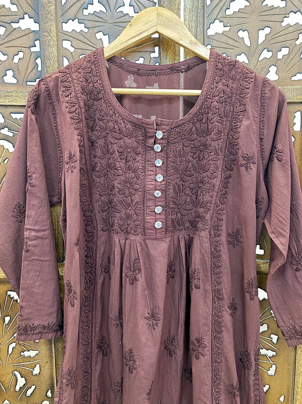 Choco Cotton Chikankari A-Line Kurti - Image 3