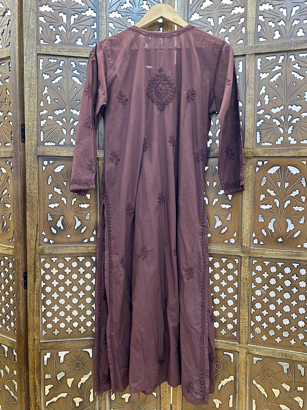Choco Cotton Chikankari A-Line Kurti - Image 4
