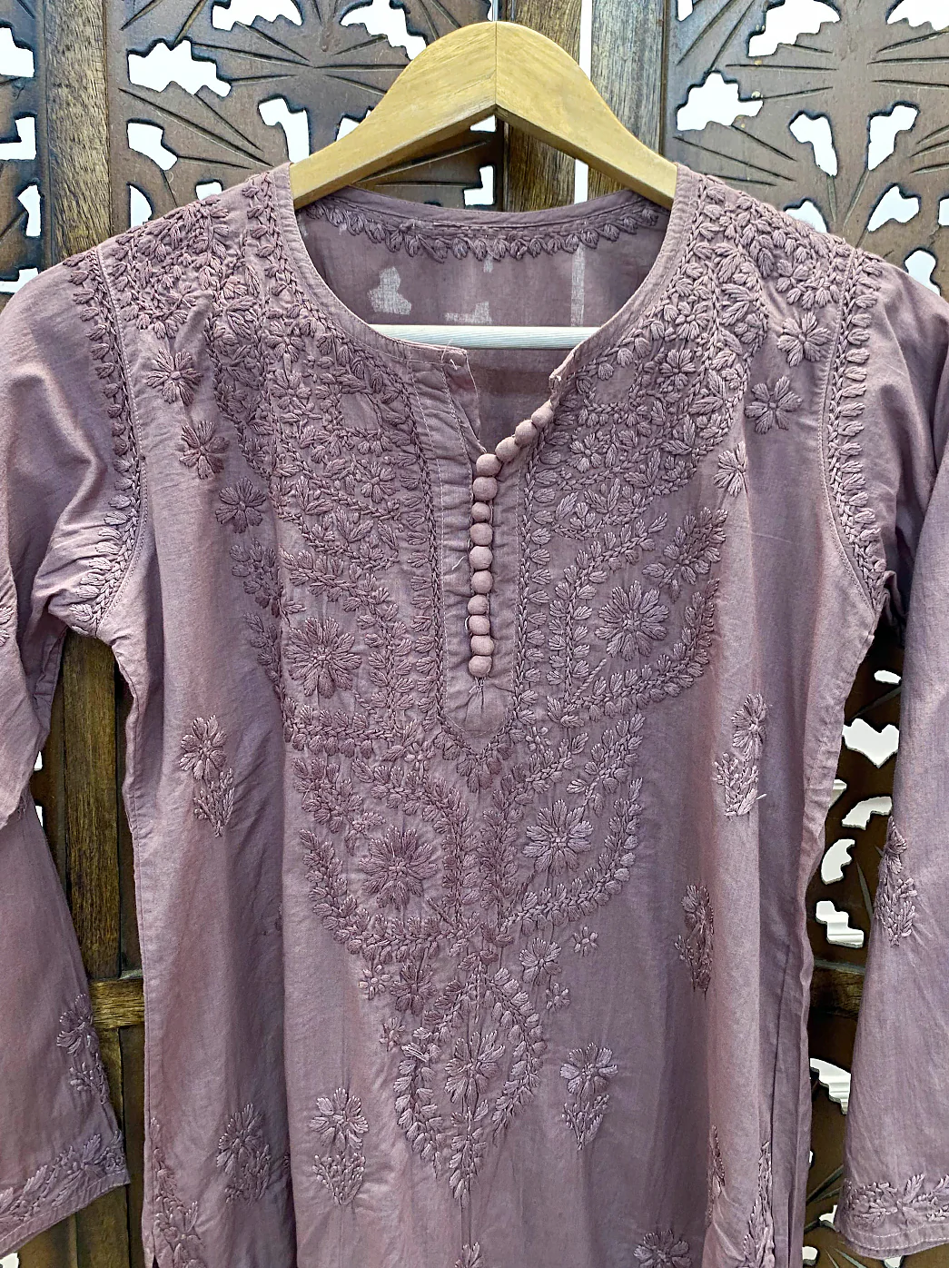 Choco Cotton Chikankari Short Kurti - Image 2